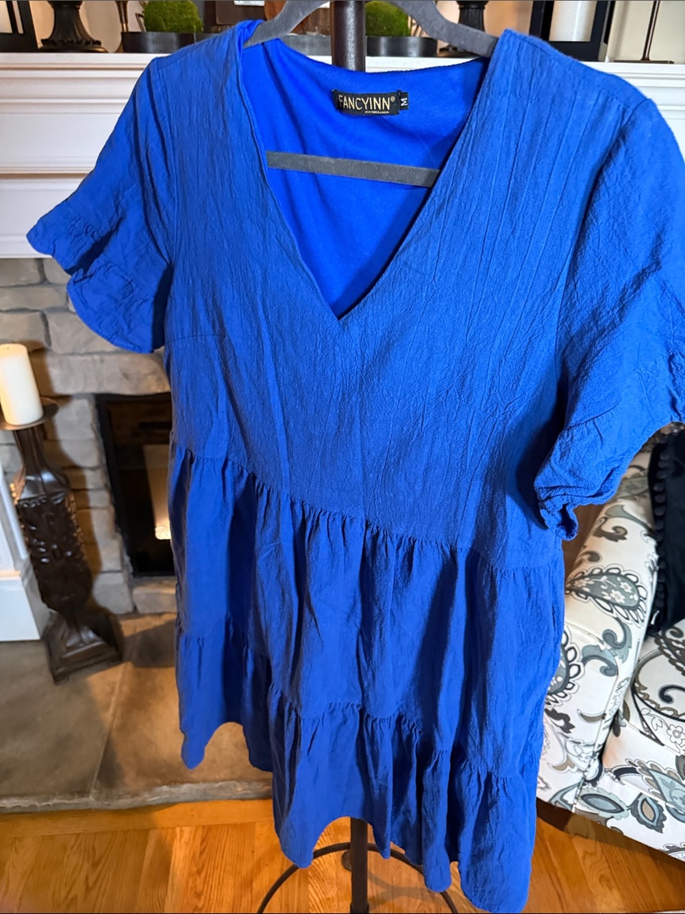 Fancyinn Cobalt Blue V-Neck Tiered Women's Tunic